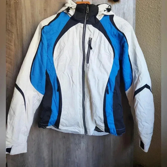 Obermeyer Size 4 Blue, White & Black Polyester Zip Up Hooded Snow Jacket - Picture 1 of 14